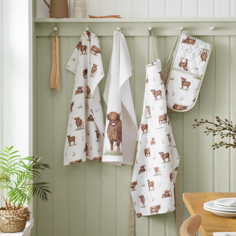 Angus Highland Cow Cotton Kitchen Tea Towel Pack of 4