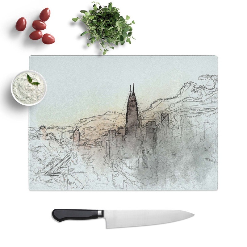 Tempered Glass Petronas Towers Through the Clouds Chopping Board, 39 cm W x 28.5 cm L