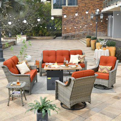 Preuss Wicker 7 - Person Patio Conversation Set with Cushions