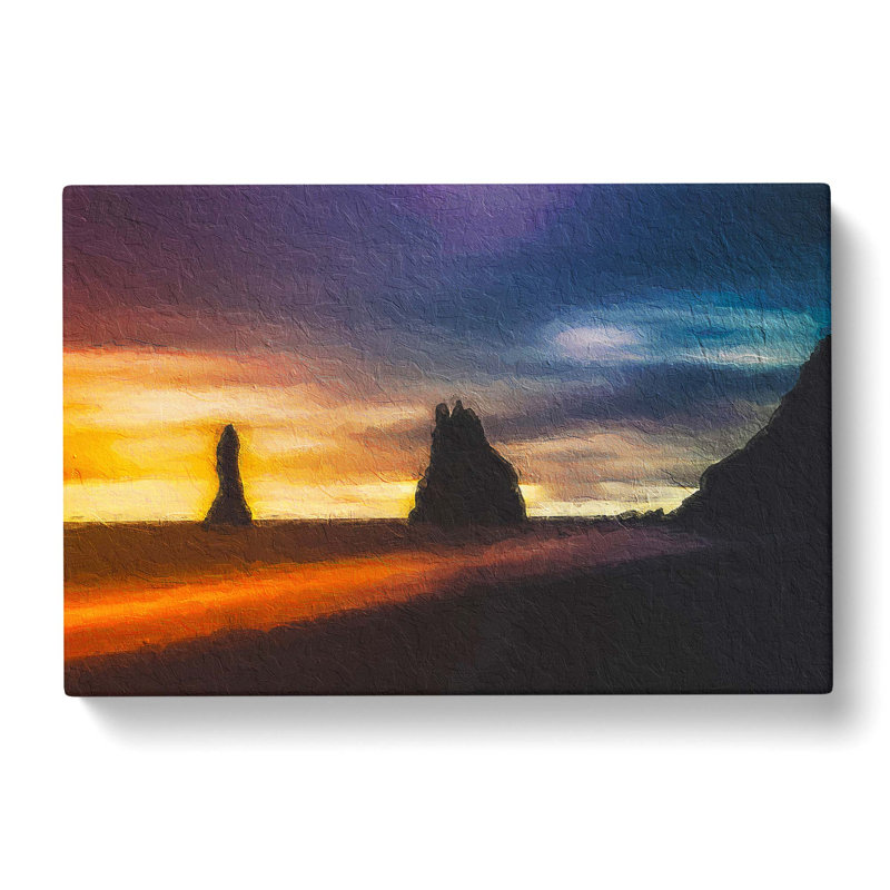 Beach in Vik Iceland - Wrapped Canvas Painting Pint, 50cm H x 76cm W x 3cm D