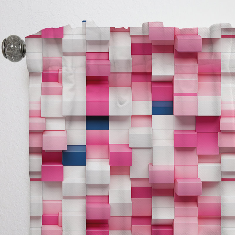Pink and White Blockchain Blocks I - Abstract Curtain - Velvet Room Darkening - 1 Panel, 52" W x 95" L
