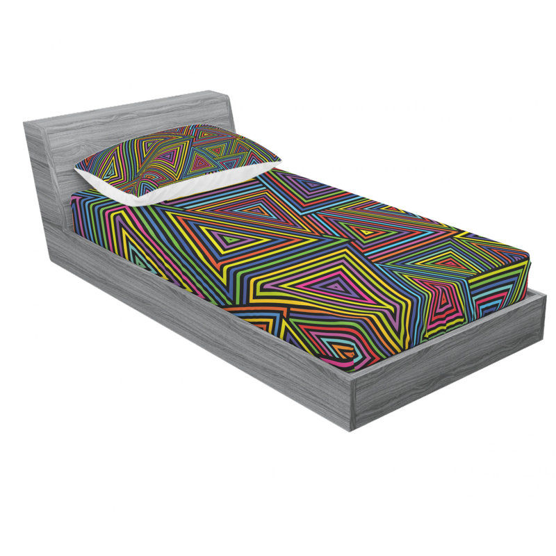 Ensemble de draps géométriques In Rainbow Triangles, Ensemble de draps pour lit simple avec drap-housse