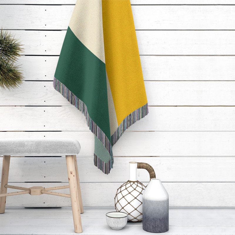 Hand Woven Throw Blanket, 50" x 60", Forest Green/Minnesota Wheat/Harvest Gold, Fleece