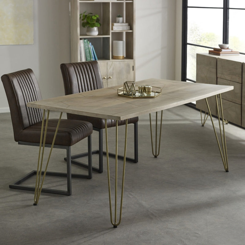 Kupar Metal Base Dining Table, Light Wood Tone
