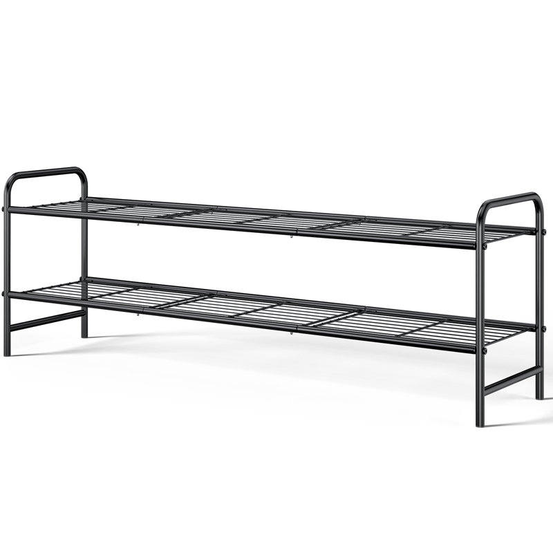 Shoe Rack - Stainless Steel Shoe Organizer, Sturdy Shoe Rack for Closet and Front Door Entrance, Free Standing Shoe Shelf, Closet Organizers and Storage, 37.3" Wide - 2 Tier, Black
