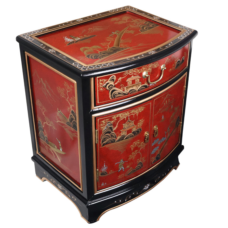 Table de bout ou table de chevet avec tiroir en laque rouge oriental Oriental Furniture 20 po