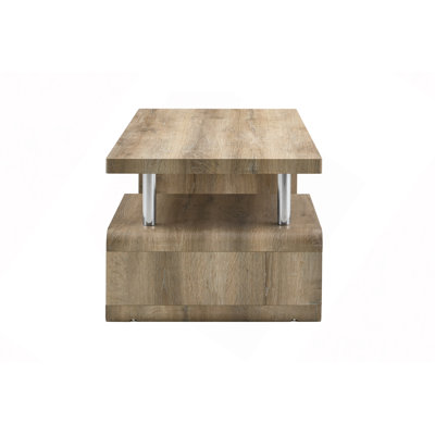 Table basse en verre trempé et panneau de fibres à densité moyenne avec grain de bois sculpté et couteau