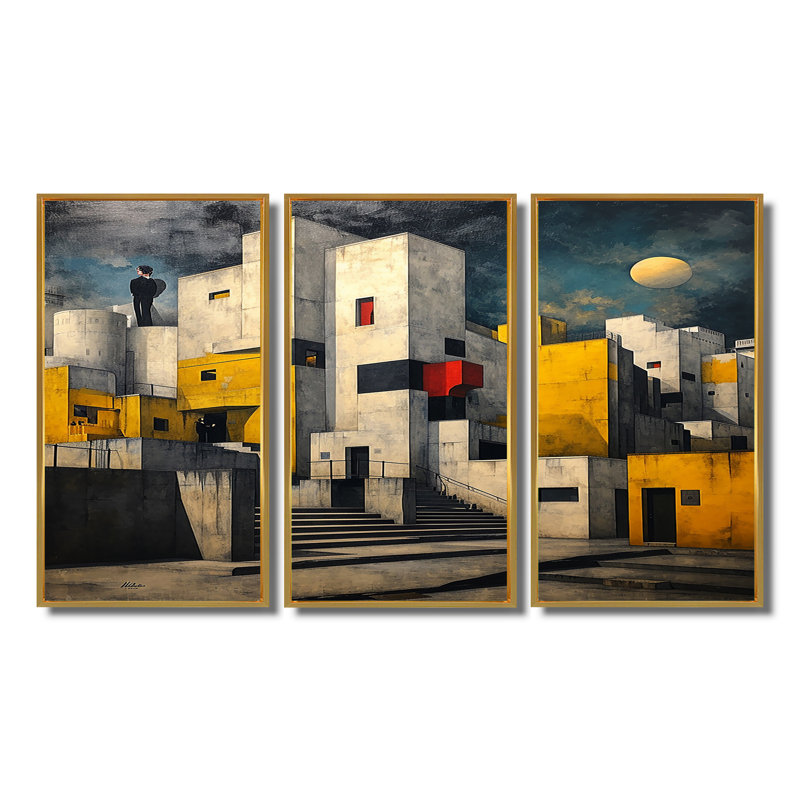 Cramblitt - City Buildings, ensemble de reproductions d'art mural, Cadre flottant doré, H 40 po x l 60 po x P 1 po