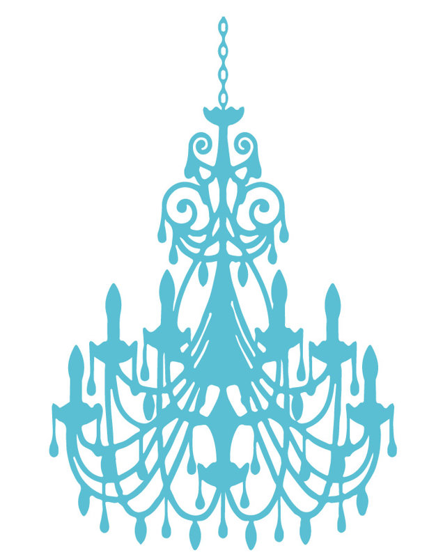 Décalcomanie murale lustre ornée, H 24 po x l 16 po x P 0,01 po, Bleu geyser