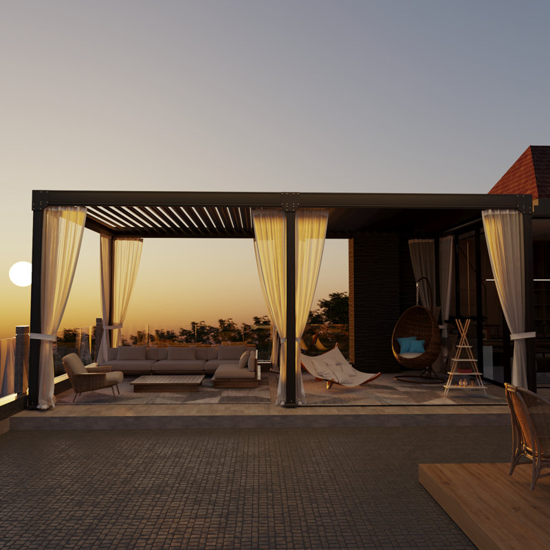 Pergola en aluminium à toit réglable, Blanc, Auvent rétractable de l 16 pi l 10 pi. x P 12 pi.