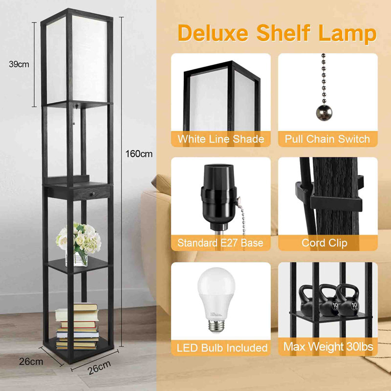 Rejeania 160cm Column Floor Lamp, Black