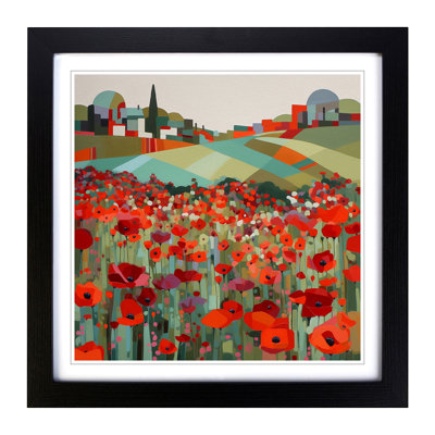 Poppy Field Constructivism - Single Picture Frame Print on Wood
