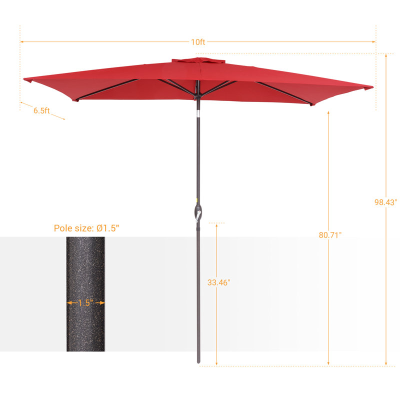 Parasol de marché rectangulaire 120 po x 78 po Donyea, Rouge