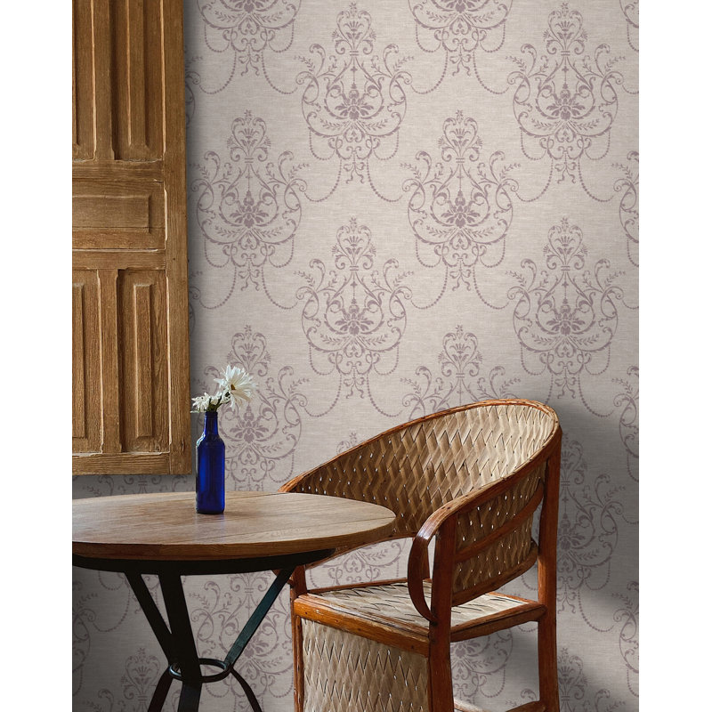 Papier peint lustre en lin gris et lavande Seabrook Designs, Gris / Mauve