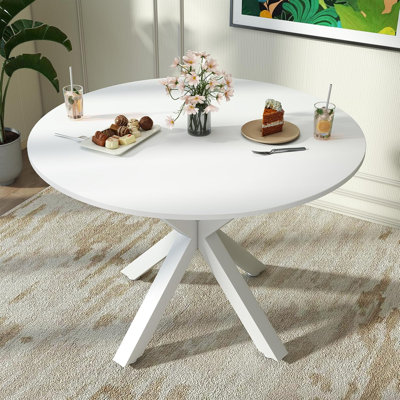 Table de salle à manger 42 "pour 4 à 6 personnes, petite table de cuisine ronde avec pieds croisés en métal