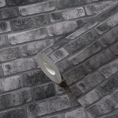 Realistic Industrial Brick Vinyl Wallpaper, Non-Self-Adhesive 33' x 21" (10m x 53cm), Washable & Fade-Resistant for Home & Office Projects - 57.75 Sq Ft (5.3 Sq M)