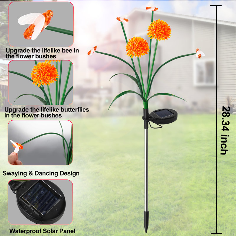 Lumières de jardin solaires Hoxsie, dernières fleurs et abeilles se balançant avec le vent, cadeau de la fête des Mères (ensemble de 2)