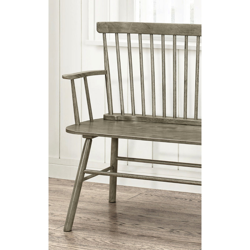 Inspired Gray Wood Chair Bench With Spindle Back Decor Style, Gray