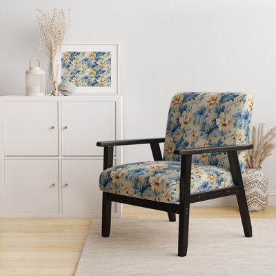 Fauteuil d'appoint rembourré bohème et éclectique blanc et bleu
