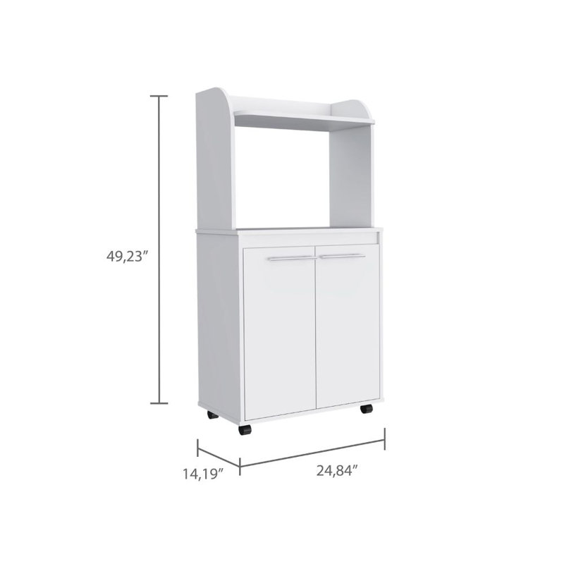 Kart de cuisine Kira, armoire à deux portes, une tablette ouverte, deux tablettes intérieures - blanc