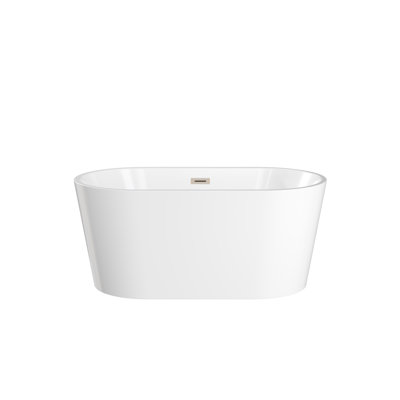 Carissa 55 Inch Freestanding Bathtub in White with Brushed Nickel Drain and Overflow Trim