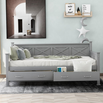 Daybed With 2 Large Drawers And X-Shaped Frame, Blending Modern And Rustic Casual Style For Enhanced Sleep And Relaxation