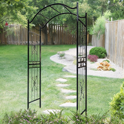 Arche de jardin en fer forgé avec support pour plantes grimpantes, tonnelle en métal thermolaqué de 2,3 m de haut pour entrée d'allée