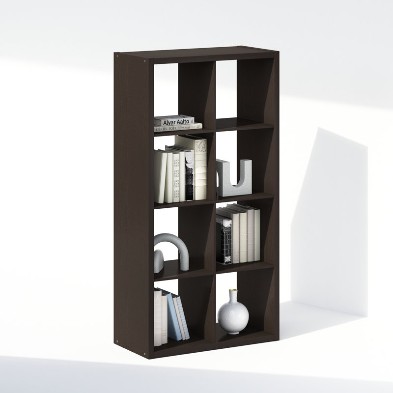  Simple Open Back Cube Storage Organizer, Standing Shelf, 8-Cube, Dark Oak