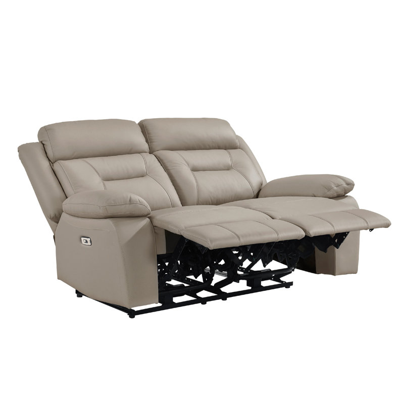 Causeuse inclinable Conia, cuir, USB, 63 po, Latté beige brun, Électrique - Bouton-poussoir