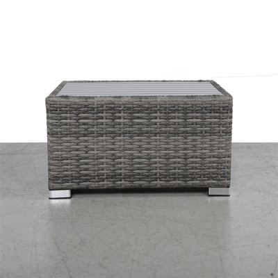 Mixed Grey Slatted Side Table With Aluminum Top – Fully Assembled