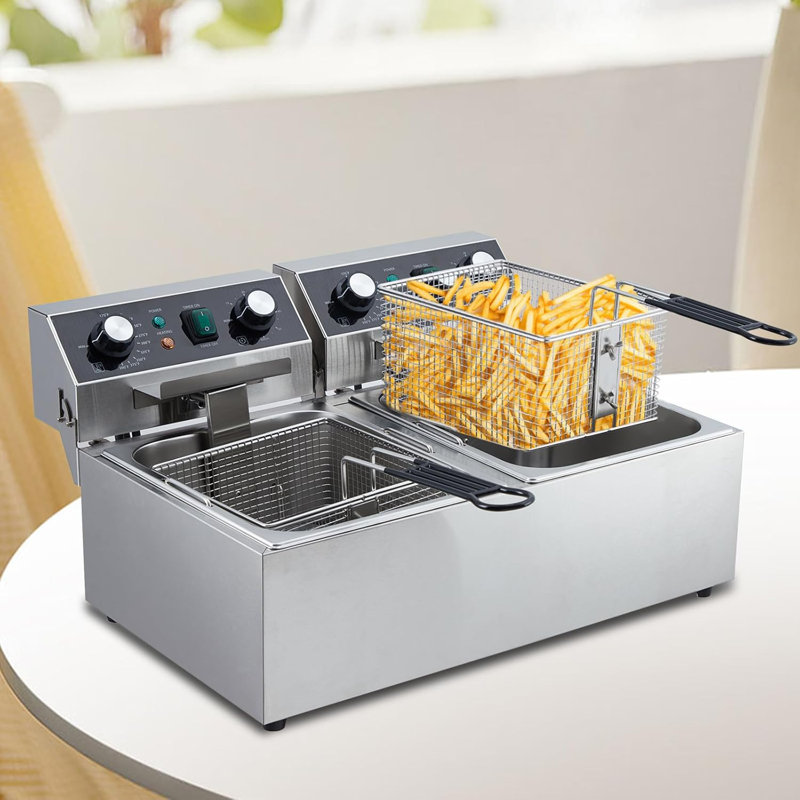 Electric Deep Fryer, 6L Tank Stainless Steel Deep Fryer With Frying Basket & Lid, Temperature Control, Countertop Single Tank Fryers for Home Kitchen