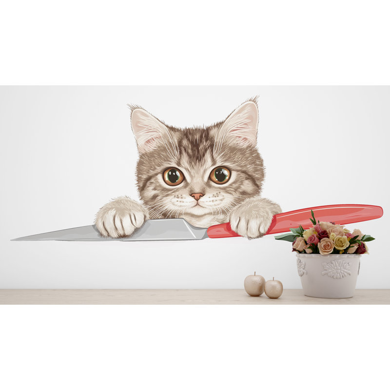 Mignon chaton mignon autocollant mural de cuisine pour chat, chef de chat, amovible, animal mural pour la maison, 074Gm