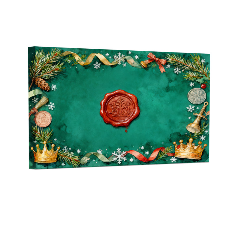 Cadre de Noël vert avec sceau de cire et couronnes, ensemble de 3 impressions sur toile, H 16 po x l 24 po