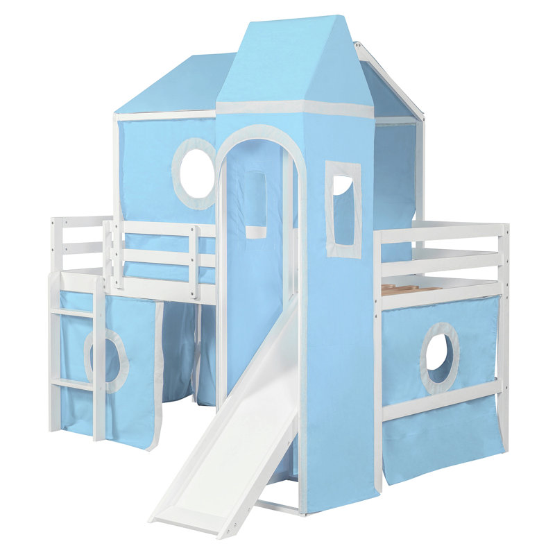 Lit mezzanine simple avec tente et tour rose Slide