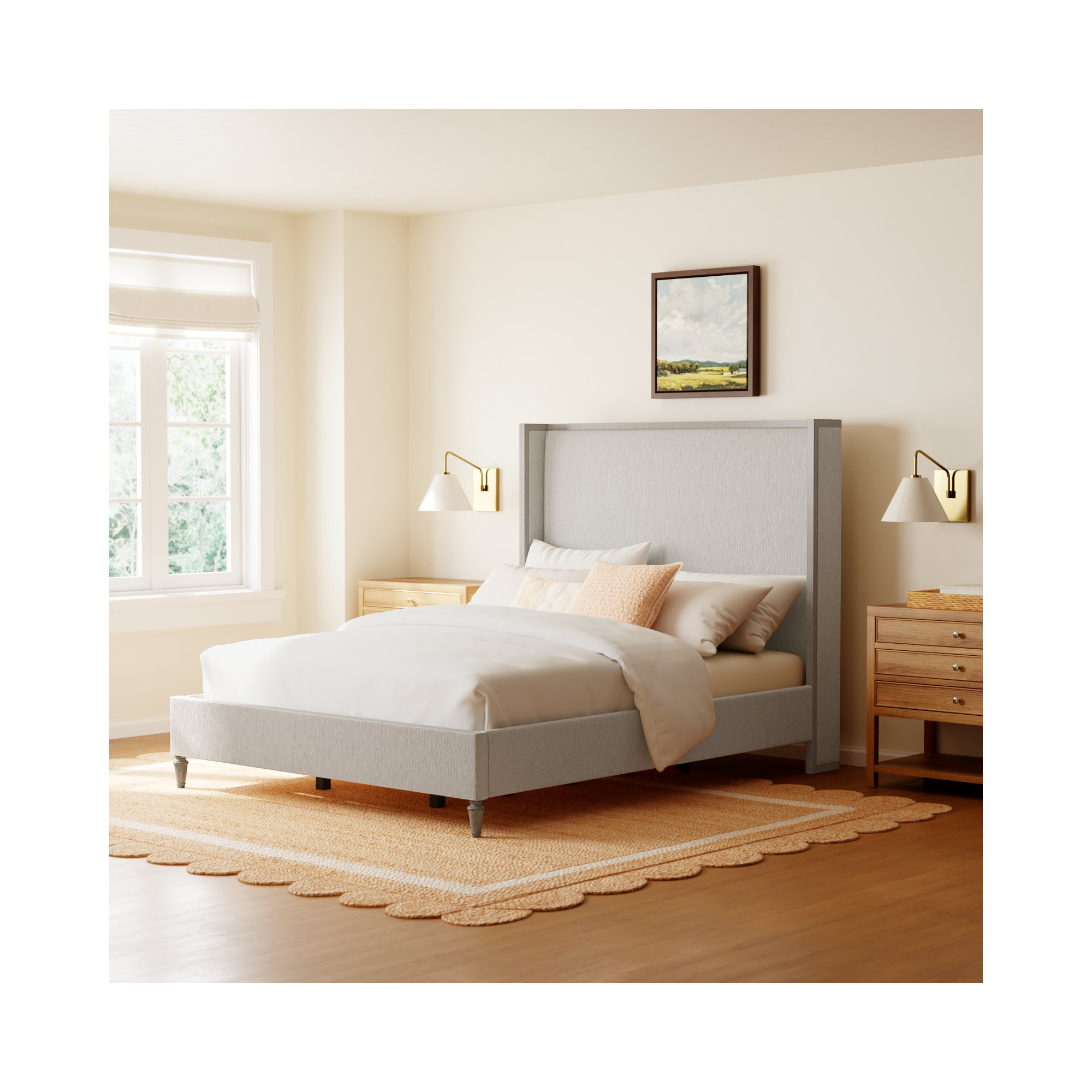 Dinora Upholstered Wingback Bed, Queen