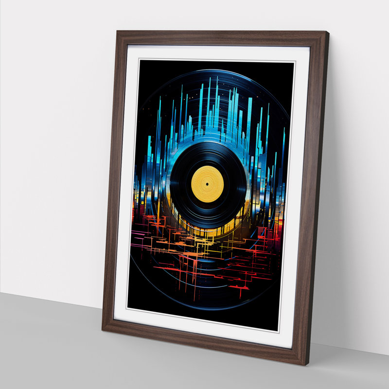Vinyl Record Futurism - Single Picture Frame Print on Wood, Walnut Framed, 46cm H x 34cm W