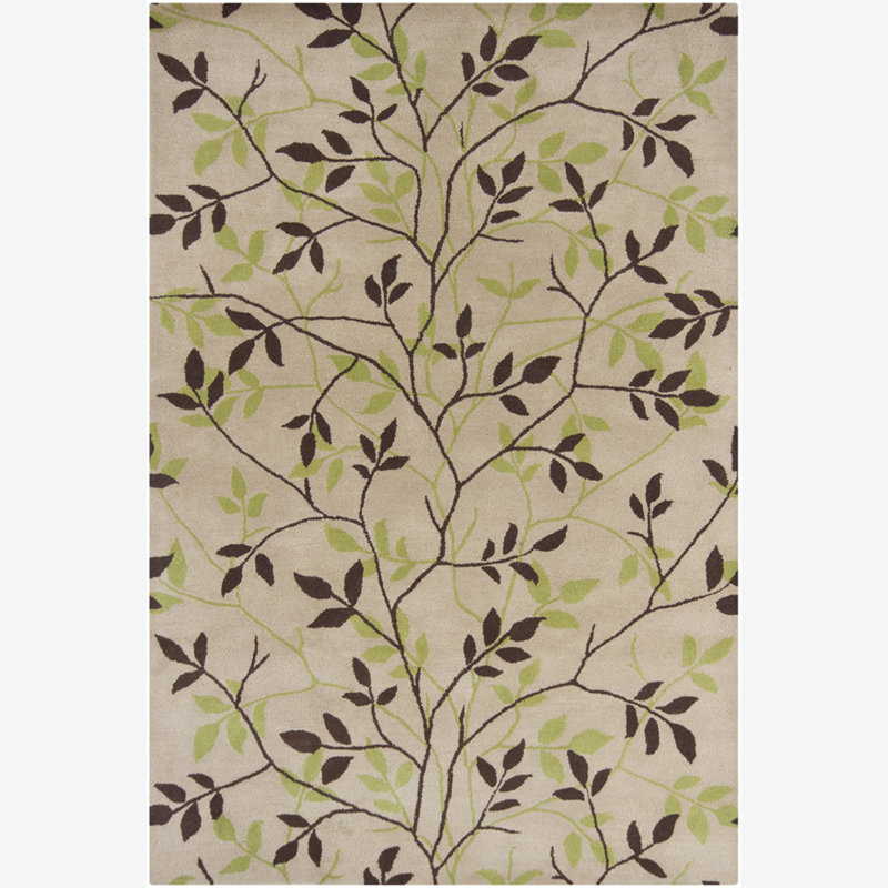Tapis traditionnel en laine touffeté à la main brun, olive et crème Medford, Rectangle 5 pi x 7 pi 6 po