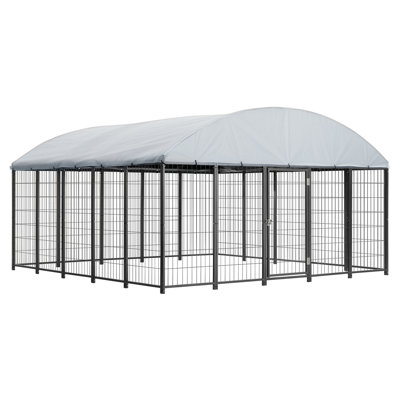 Outdoor Dog Kennel, 9.8 x 9.8 x 5.4 ft Large Dog Kennel with Secure Lock, Outside Dogs Enclosures with UV-Resistant & Waterproof Roof Cover, Heavy Duty Pet Crate Cage Run for Large Dogs