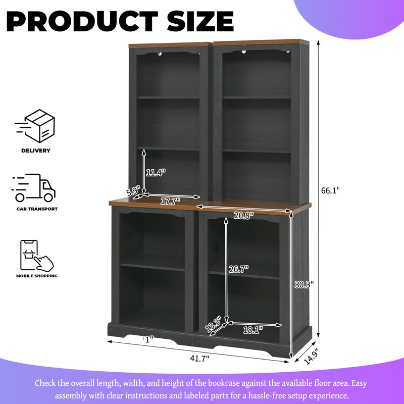 Élégante armoire autoportante deux pièces avec rangement ouvert et conception anti-basculement pour le salon, Noir