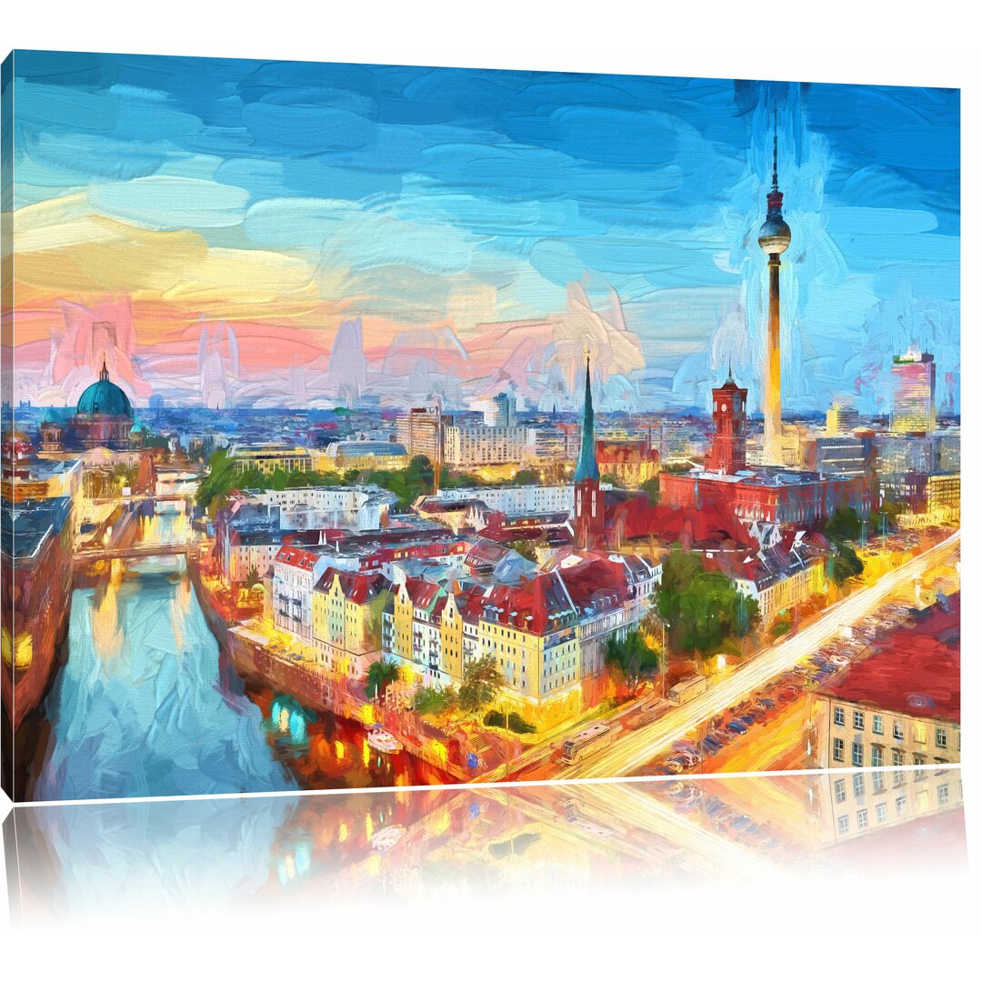 Leinwandbild "Buntes Berlin City Panorama", Grafikdruck