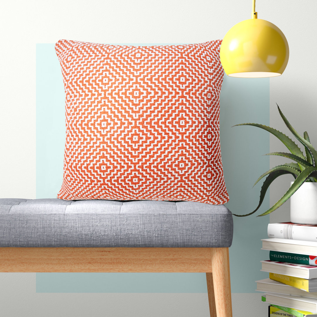 Contemporary Geometric Motif Textured Woven 100% Cotton Decorative Throw Pillow George Oliver 