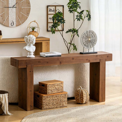 Console en bois massif de 63 pouces de style campagnard rustique pour entrée, couloir ou derrière canapé, étroite et élégante