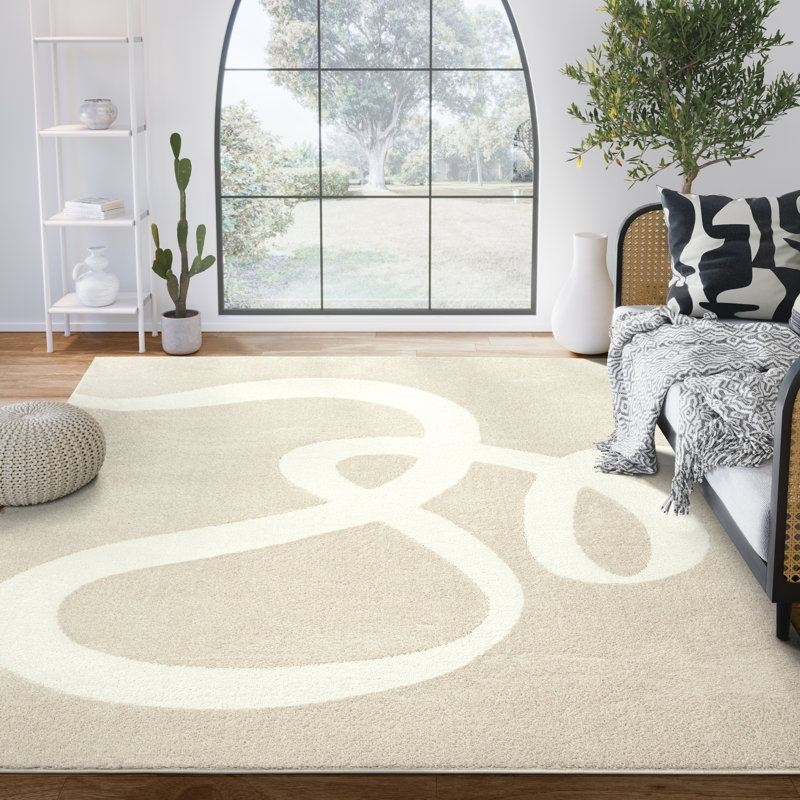 Cream Beige Abstract Modern Area Rug 2' x 3'