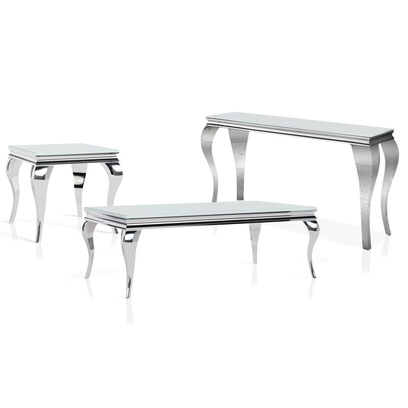 Mehseti Coffee Table Set, White, 3 Pcs: Coffee Table, End Table, Sofa Table