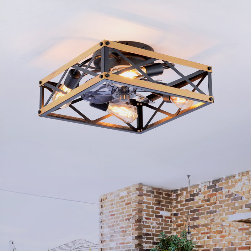 Ventilateur de plafond avec luminaire encastré avec pales PC de 22,6 pouces classique or chambre salon cuisine