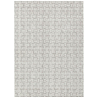 10' X 14' Taupe And Silver Geometric Washable Indoor Outdoor Area Rug