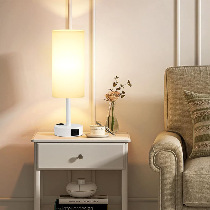 Lampe de chambre pour table de chevet, Blanc, Blanc