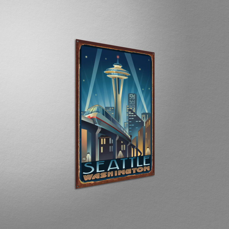 Art of Place - Space Needle Seattle Center Seattle Washington, reproduction d'art sur métal - par Paul A. Lanquist