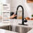Pull‑Down High‑Arc Single‑Handle Kitchen Sink Faucet with 3‑Function Spray Head and 10‑Inch Deck Plate, Modern Kitchen Faucet,Black-59052245