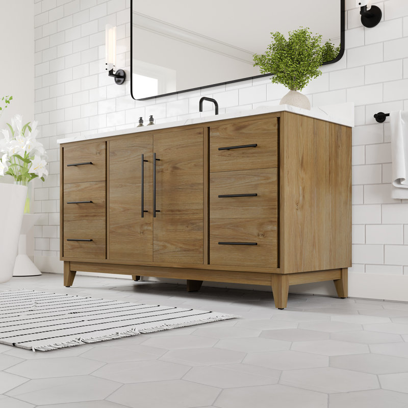 Burtch 60"W X 22"D Oak Bathroom Vanity With White Arabescato Engineered Stone Countertop And Undermount Ceramic Sink